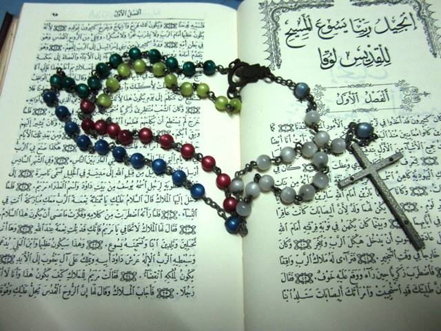 My cousin Dan's Arabic Bible and my Mom's Rosary Beeds (Photo credit: Father Daniel S. Sormani, C.S.Sp.)