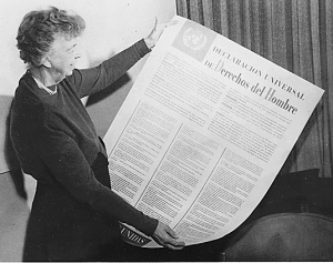  More details Roosevelt with the Spanish version of the Universal Declaration of Human Rights, which includes Franklin Roosevelt's Four Freedoms.
